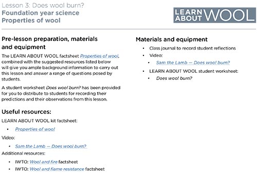 Does wool burn? lesson plan