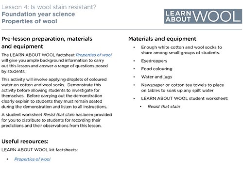 Is wool stain resistant? lesson plan