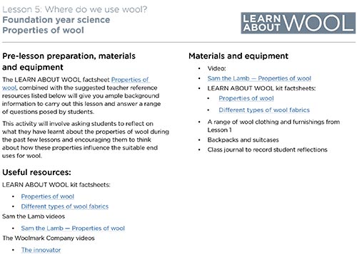 Where can we use wool? lesson plan
