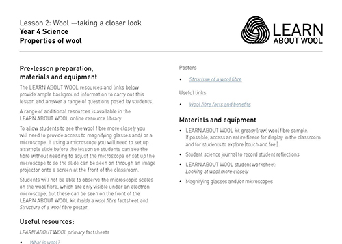 Wool — taking a closer look lesson plan