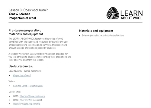 Does wool burn? lesson plan