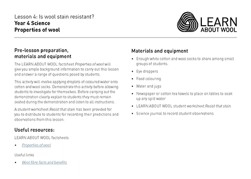 Is wool stain resistant? lesson plan