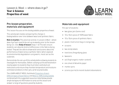 Wool — where does it go?  lesson preparation
