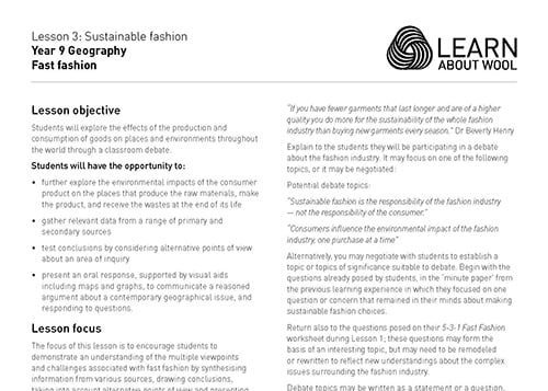 Lesson Plan 3 - Sustainable fashion